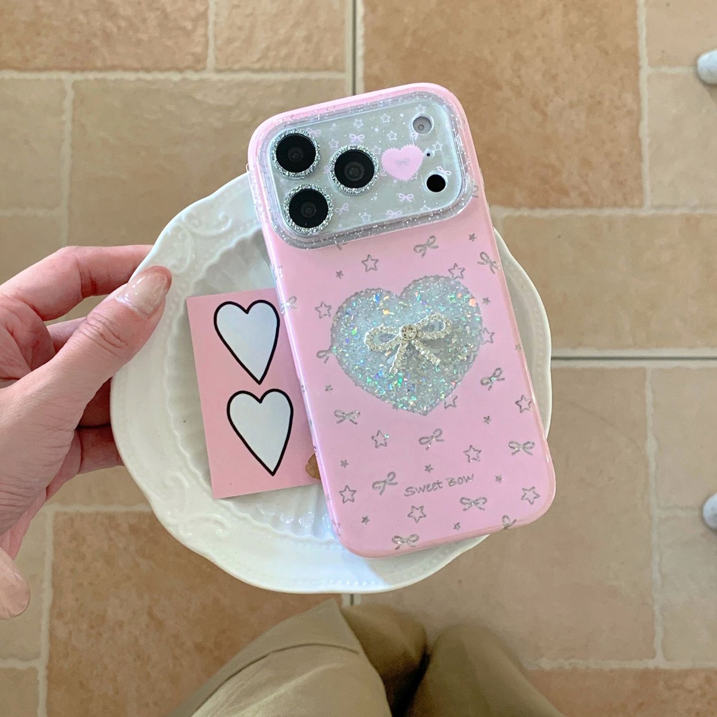 iPhone Glitter Heart Print Case – Soft Protective Cover