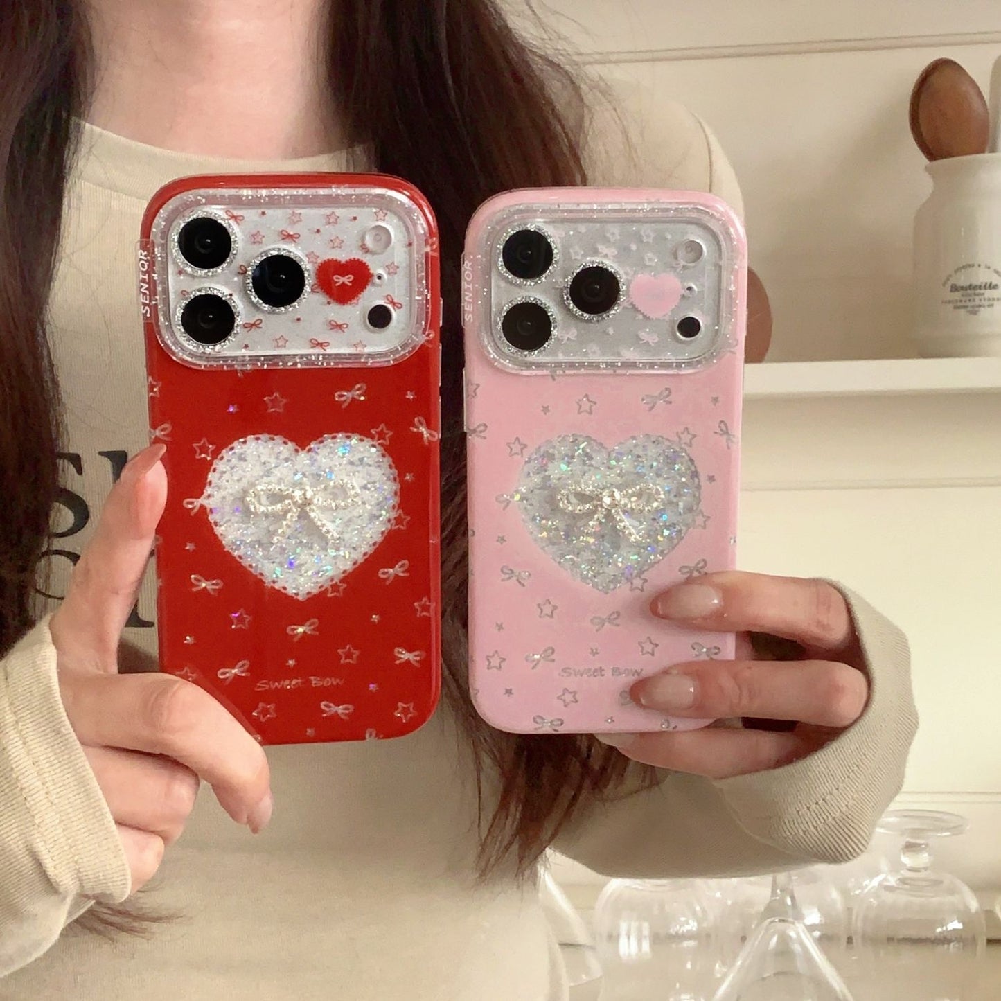 iPhone Glitter Heart Print Case – Soft Protective Cover