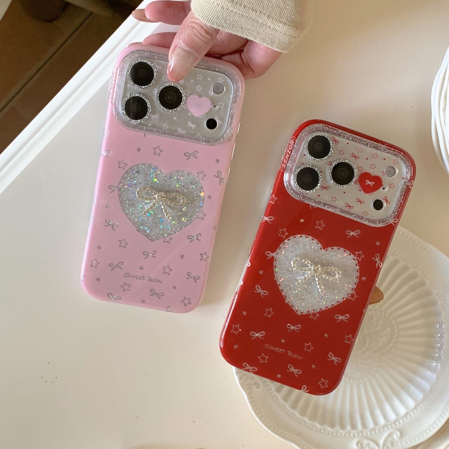 iPhone Glitter Heart Print Case – Soft Protective Cover