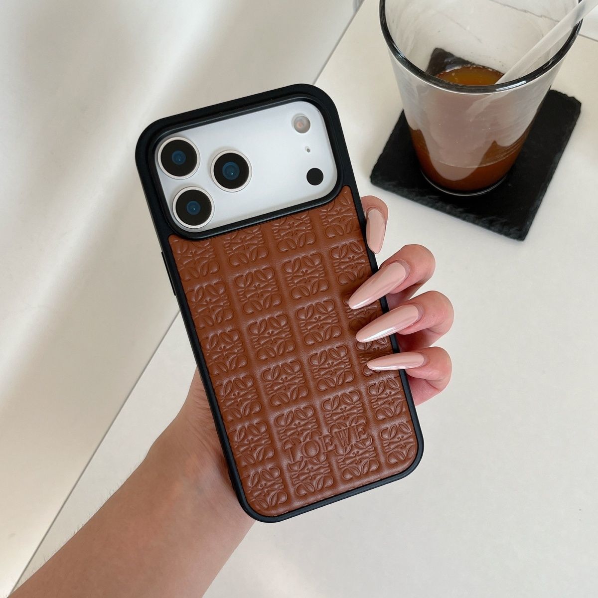 Luxury Embossed Leather iPhone Case | Premium Textured Back Cover with Shockproof Frame