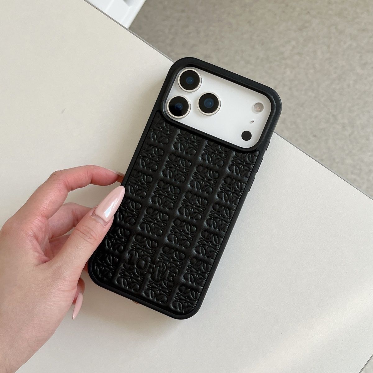 Luxury Embossed Leather iPhone Case | Premium Textured Back Cover with Shockproof Frame