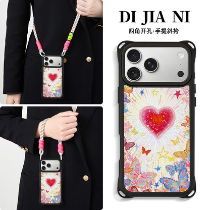 iPhone Heart Print Case with Hand Strap – Back Cover