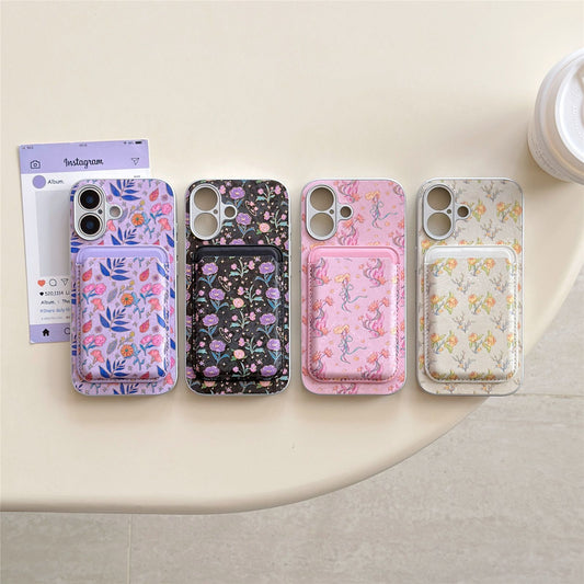 iPhone Floral Card Holder Case – Soft Back Cover with Pocket