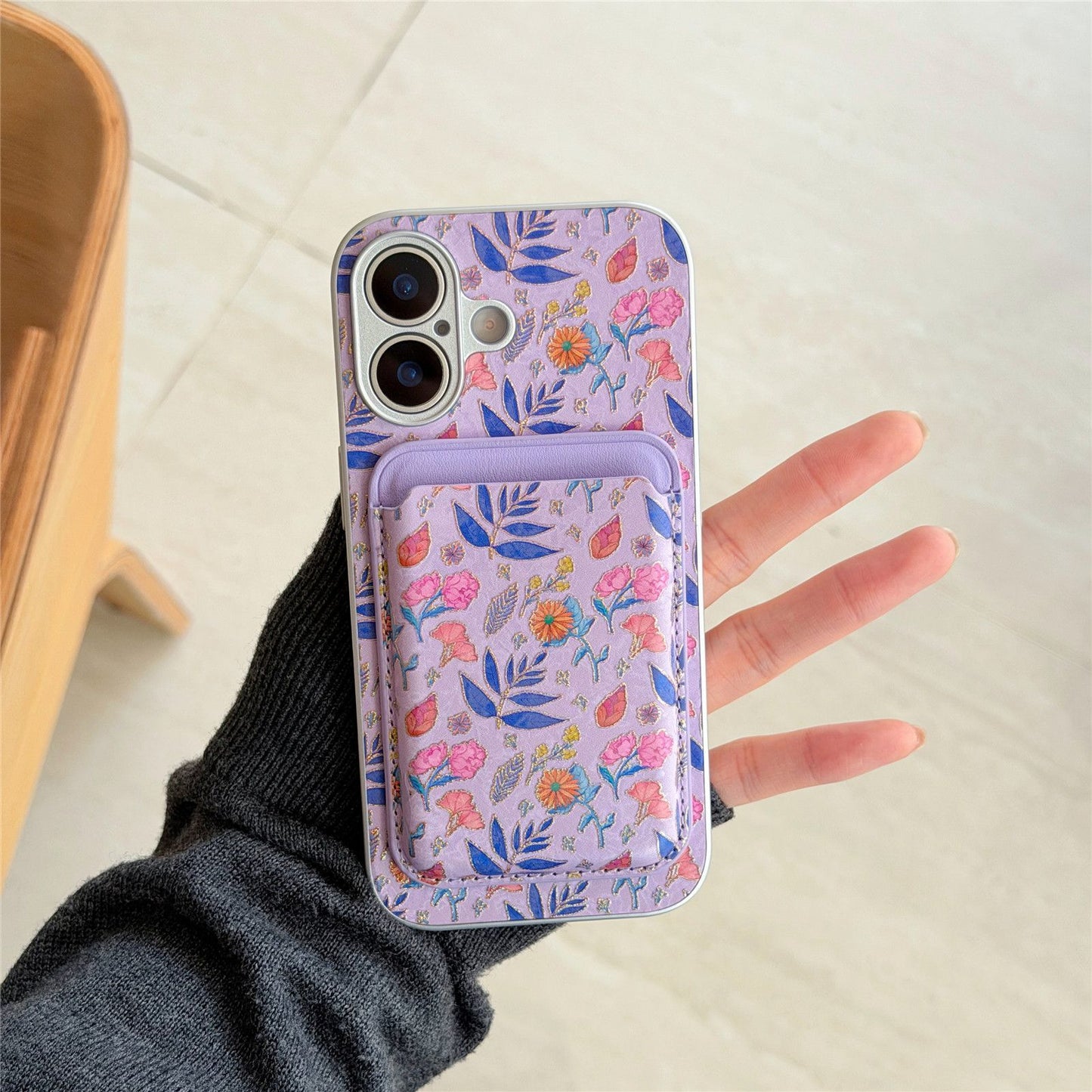 iPhone Floral Card Holder Case – Soft Back Cover with Pocket