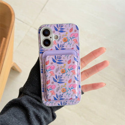 iPhone Floral Card Holder Case – Soft Back Cover with Pocket