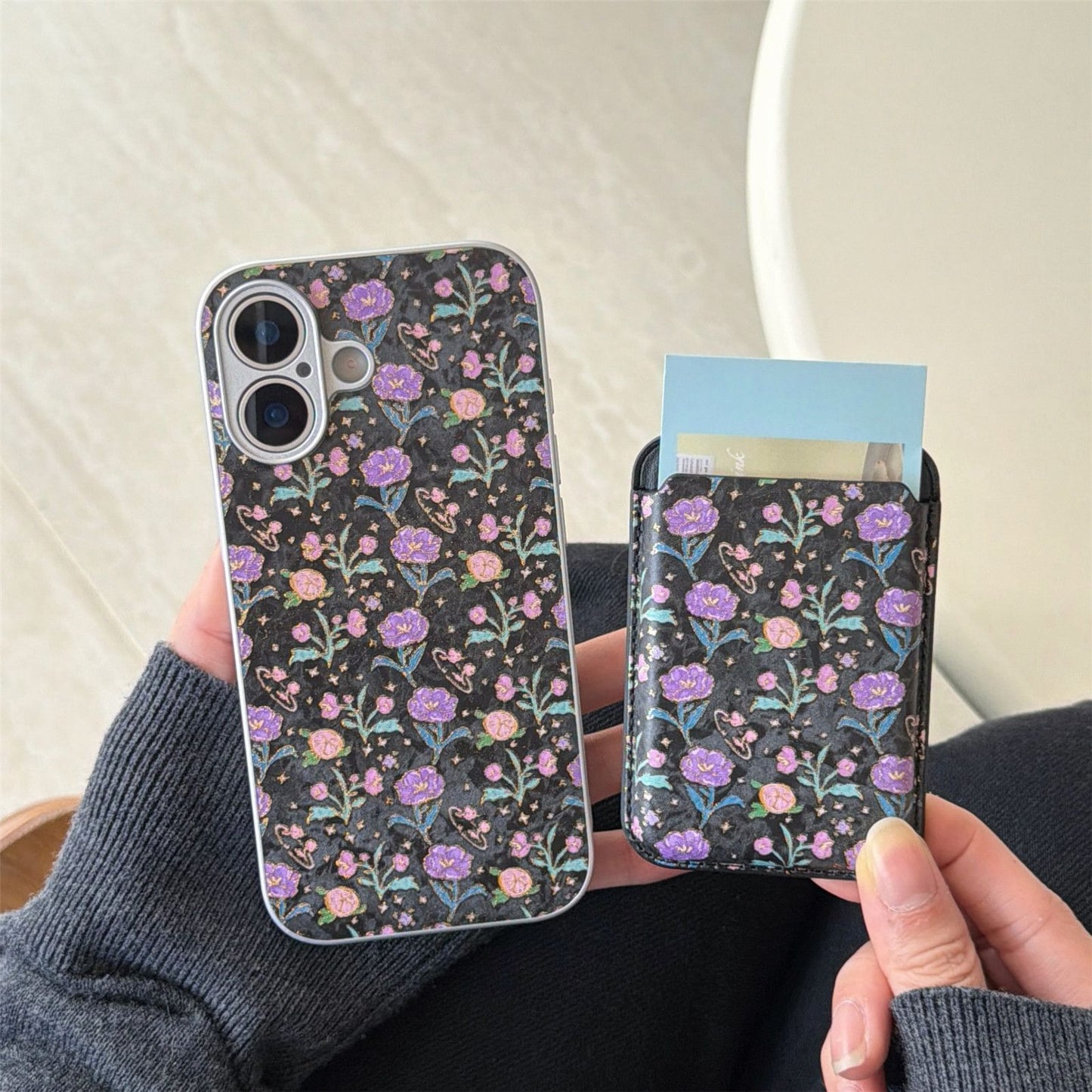 iPhone Floral Card Holder Case – Soft Back Cover with Pocket