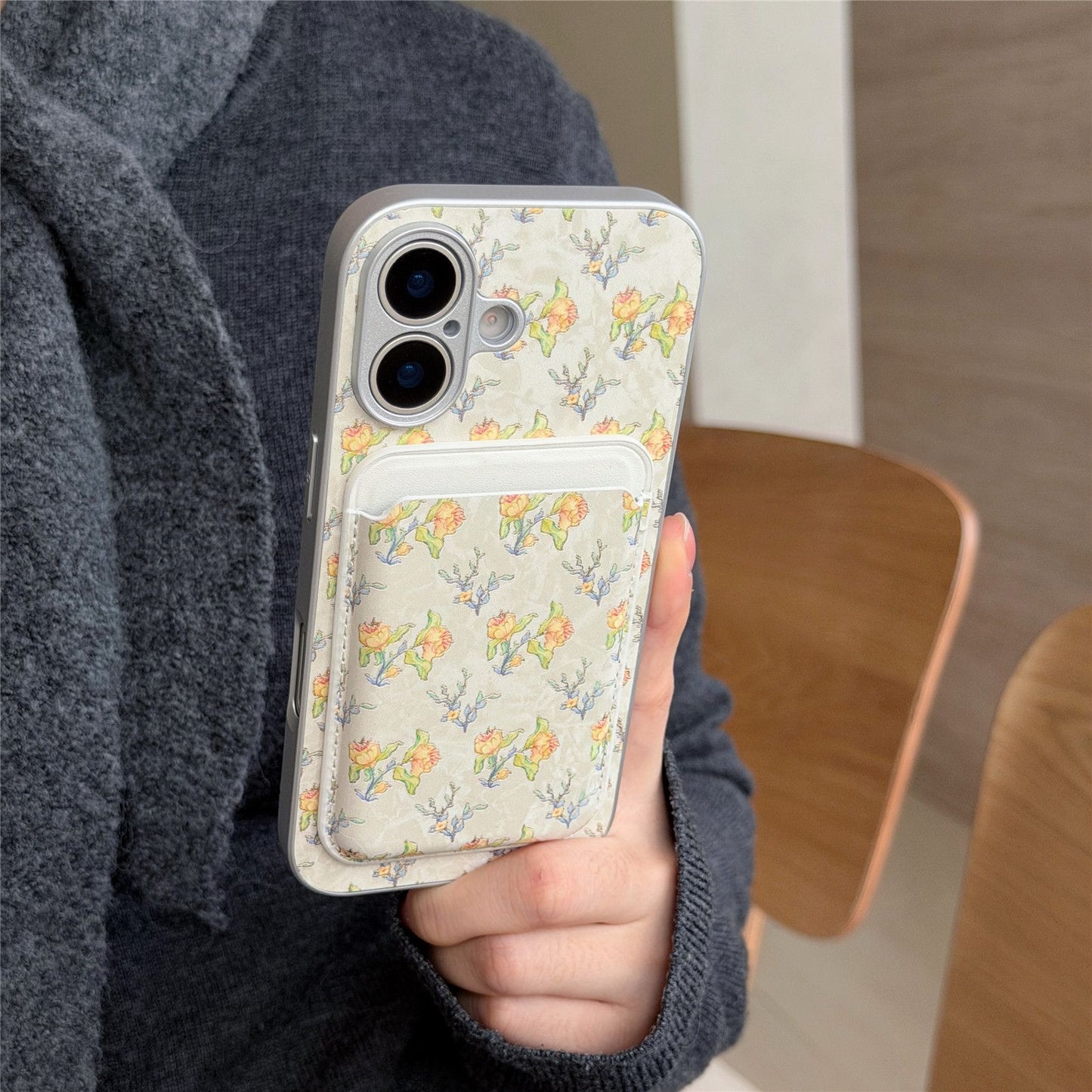 iPhone Floral Card Holder Case – Soft Back Cover with Pocket