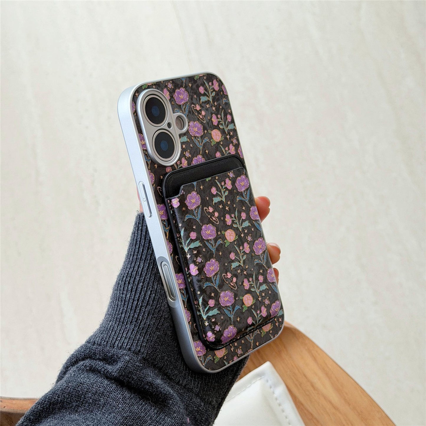 iPhone Floral Card Holder Case – Soft Back Cover with Pocket