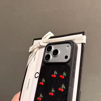 iPhone Black Case with Cherry Pattern – Soft Shockproof Back Cover