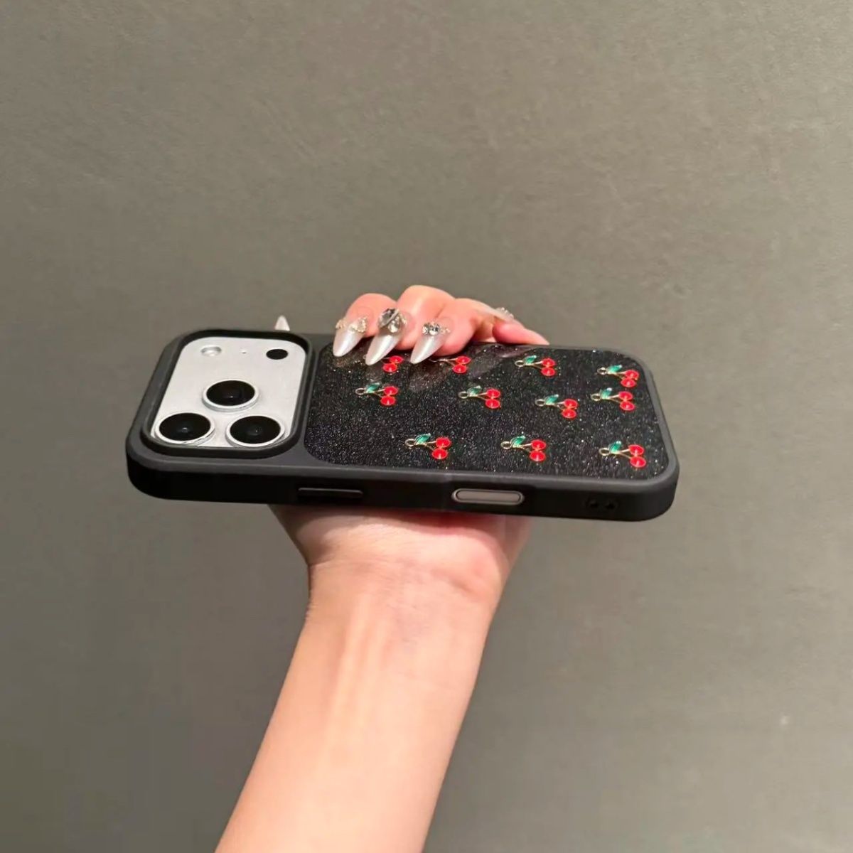 iPhone Black Case with Cherry Pattern – Soft Shockproof Back Cover