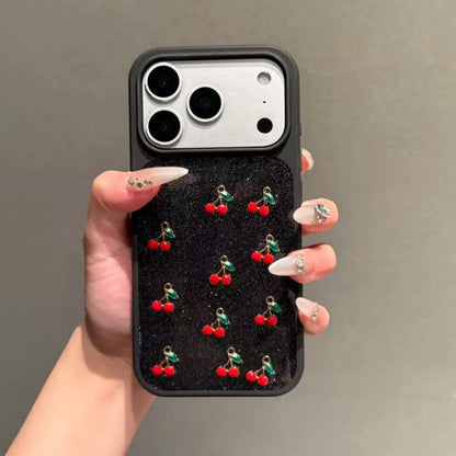 iPhone Black Case with Cherry Pattern – Soft Shockproof Back Cover