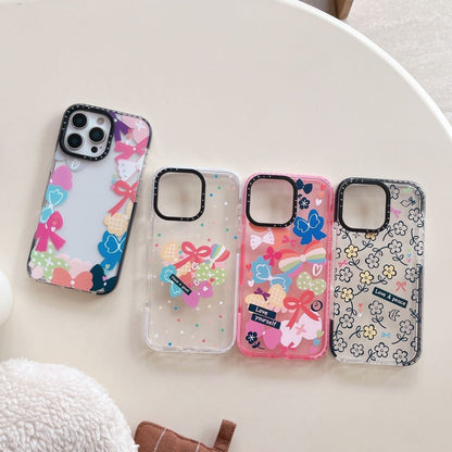 Cute Bow & Floral Printed Transparent Phone Case – Shockproof Soft Cover