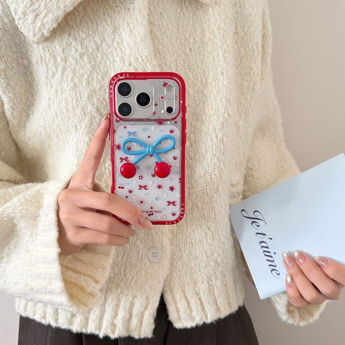 Cute Cherry Bow 3D Designer Phone Case with Shockproof Border