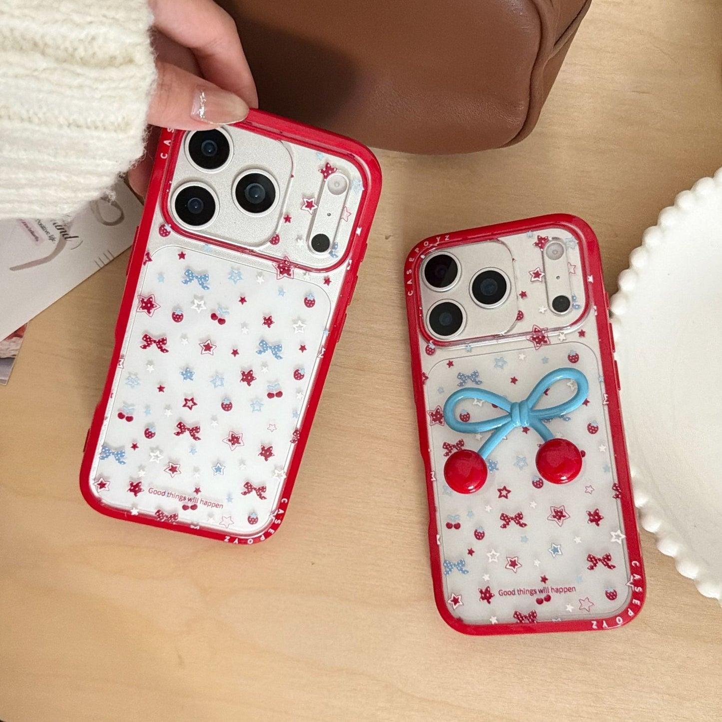 Cute Cherry Bow 3D Designer Phone Case with Shockproof Border