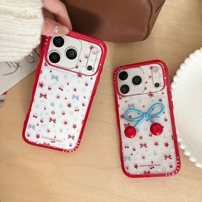 Cute Cherry Bow 3D Designer Phone Case with Shockproof Border