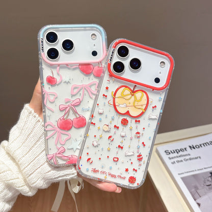 iPhone Clear Case with Cherry & Apple Bow Print – Shockproof Transparent Cover