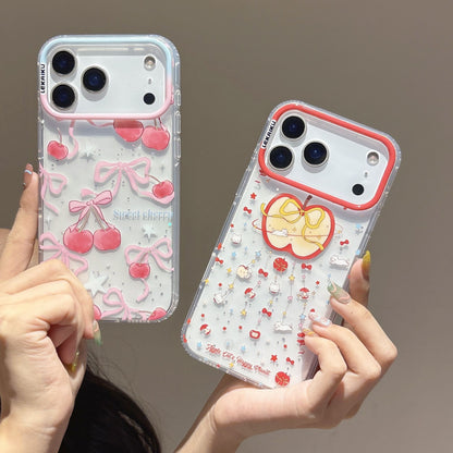 iPhone Clear Case with Cherry & Apple Bow Print – Shockproof Transparent Cover