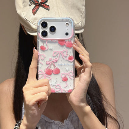 iPhone Clear Case with Cherry & Apple Bow Print – Shockproof Transparent Cover