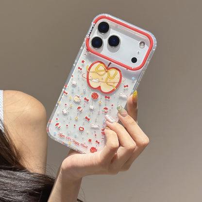 iPhone Clear Case with Cherry & Apple Bow Print – Shockproof Transparent Cover