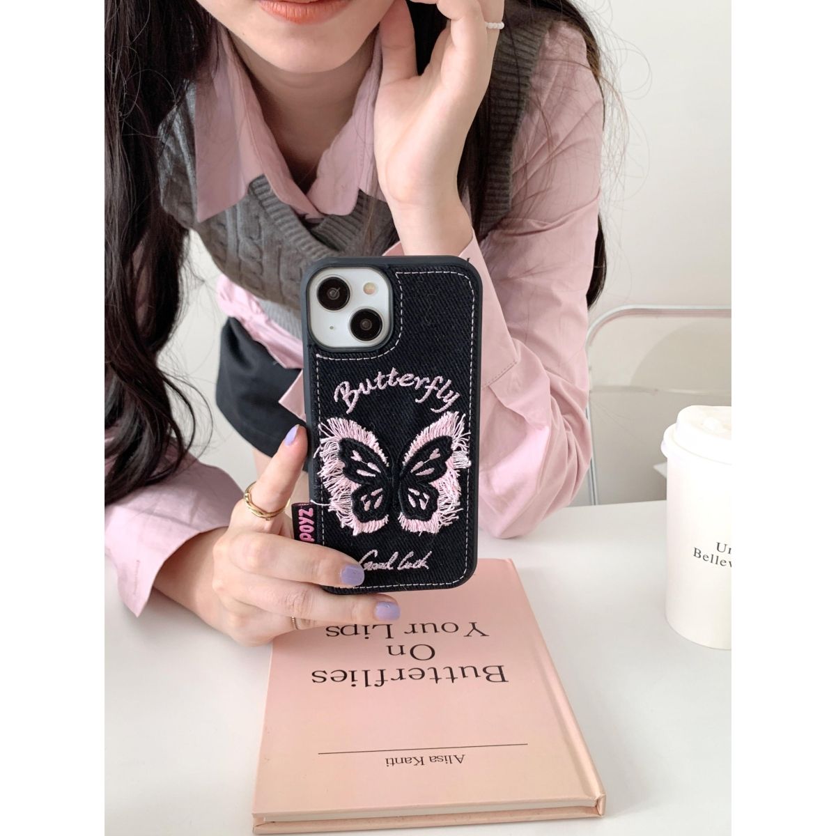 Butterfly Denim Fabric Back Cover for iPhone – Slim Protective Case