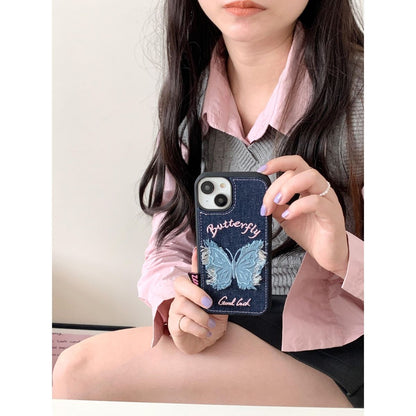 Butterfly Denim Fabric Back Cover for iPhone – Slim Protective Case