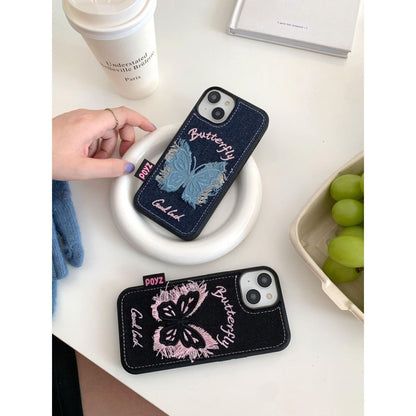 Butterfly Denim Fabric Back Cover for iPhone – Slim Protective Case