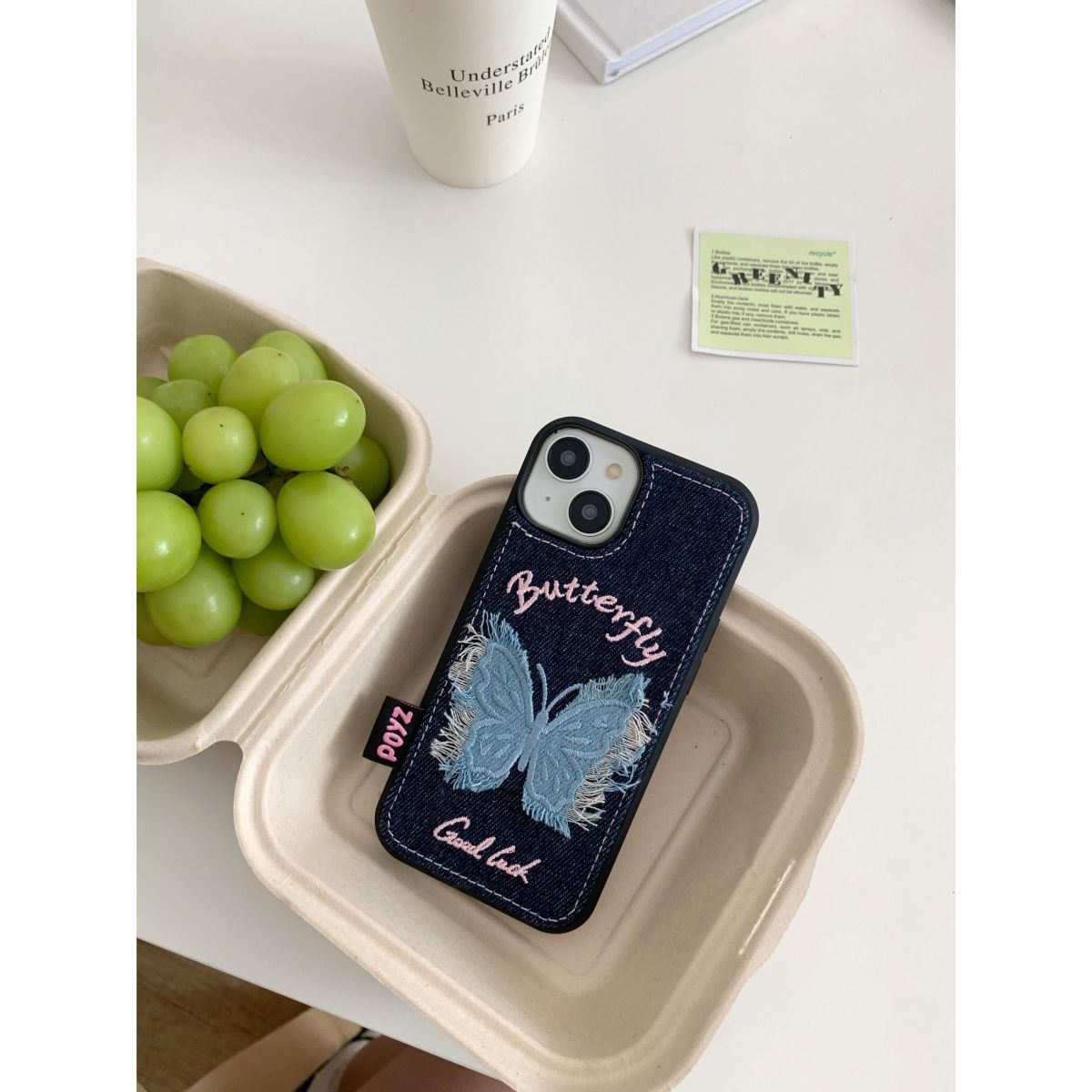 Butterfly Denim Fabric Back Cover for iPhone – Slim Protective Case