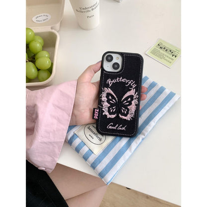 Butterfly Denim Fabric Back Cover for iPhone – Slim Protective Case