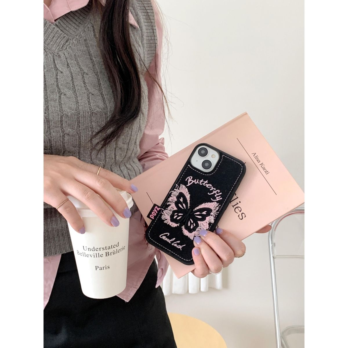 Butterfly Denim Fabric Back Cover for iPhone – Slim Protective Case