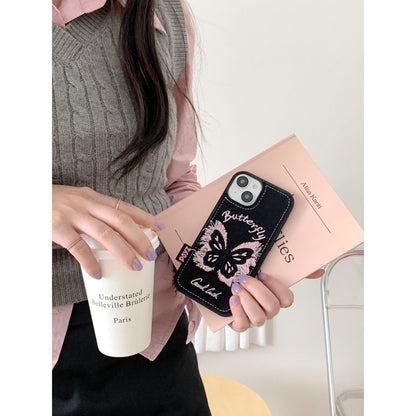 Butterfly Denim Fabric Back Cover for iPhone – Slim Protective Case