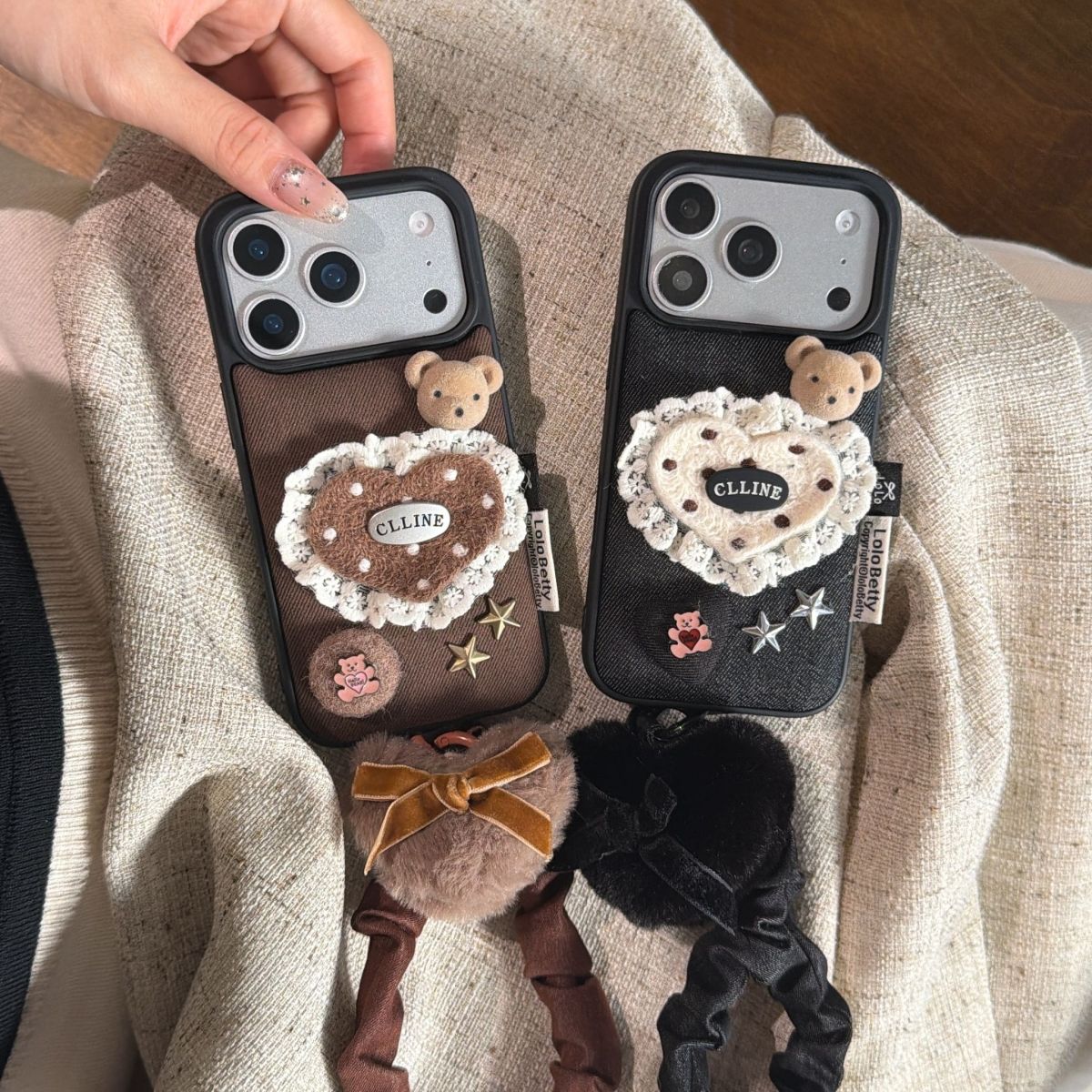 Cute Teddy Design Back Cover with Strap for iPhone