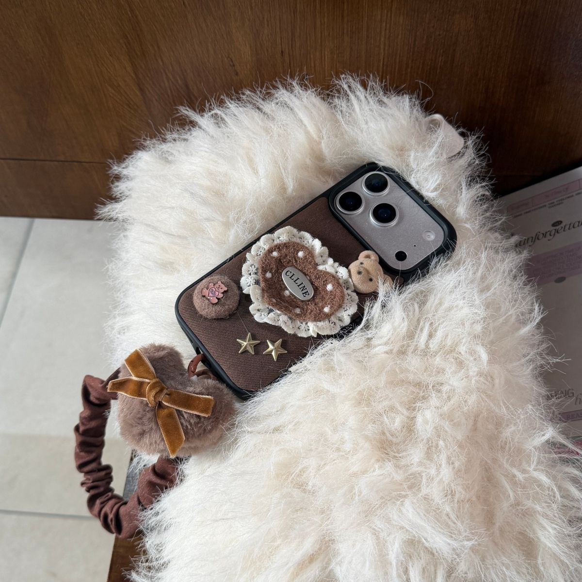 Cute Teddy Design Back Cover with Strap for iPhone