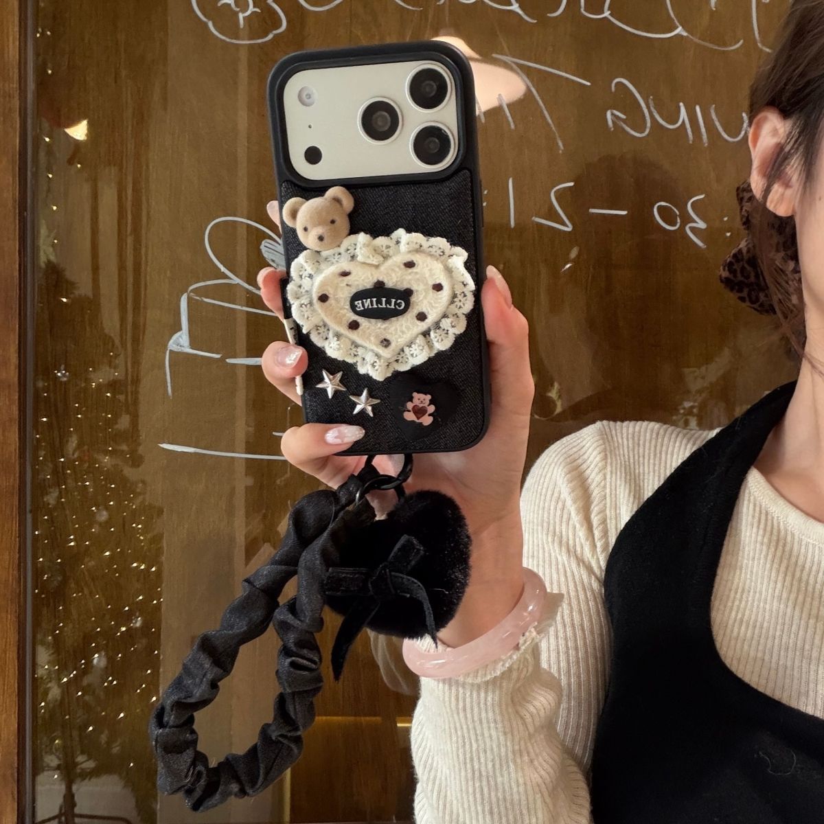 Cute Teddy Design Back Cover with Strap for iPhone