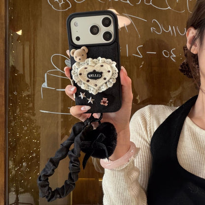 Cute Teddy Design Back Cover with Strap for iPhone