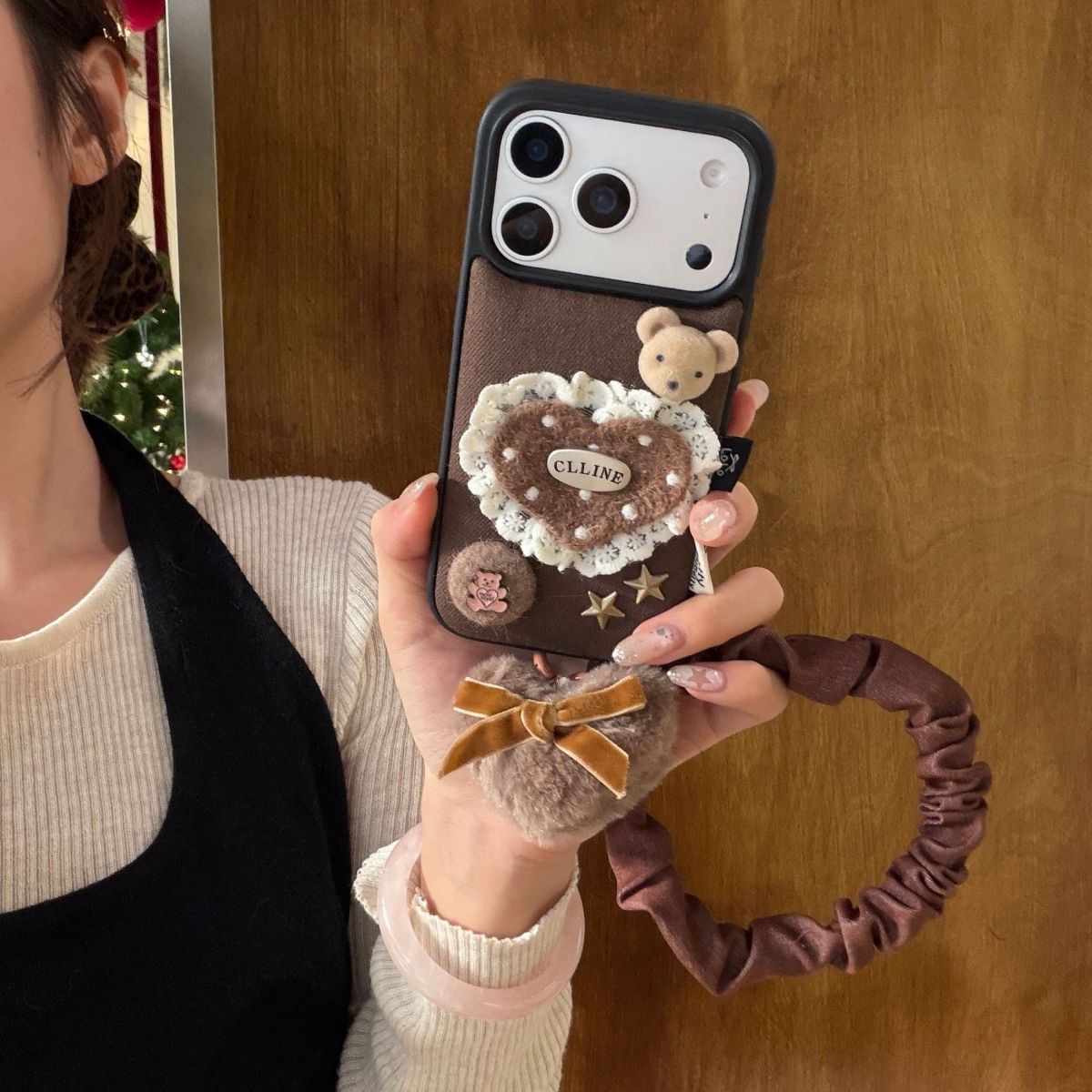 Cute Teddy Design Back Cover with Strap for iPhone