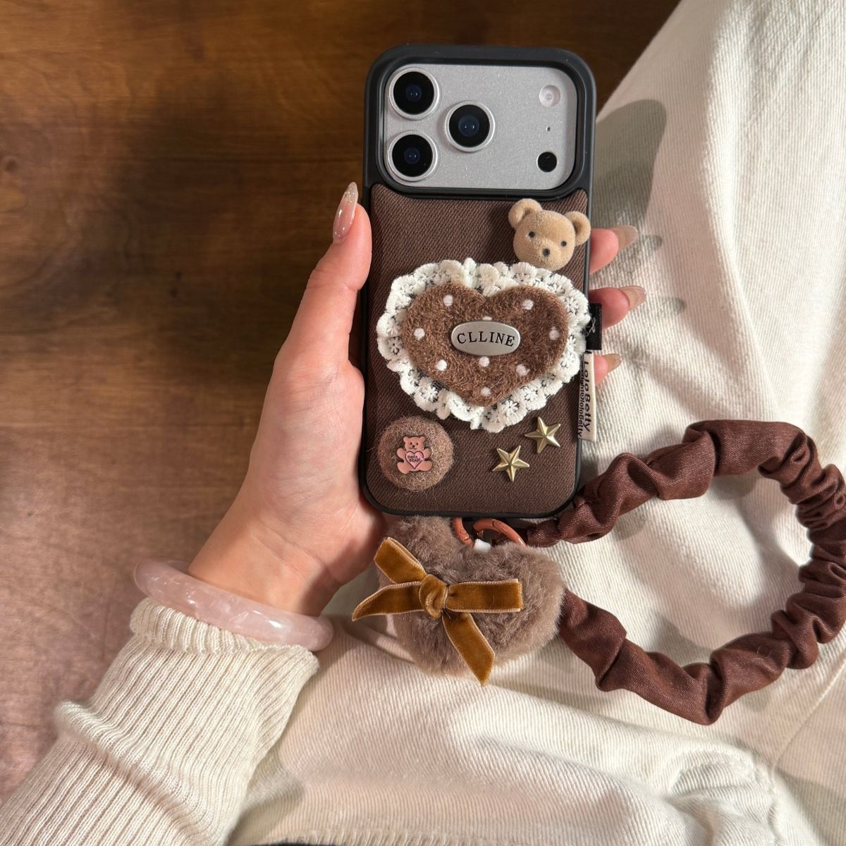 Cute Teddy Design Back Cover with Strap for iPhone