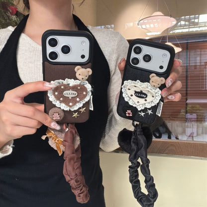 Cute Teddy Design Back Cover with Strap for iPhone