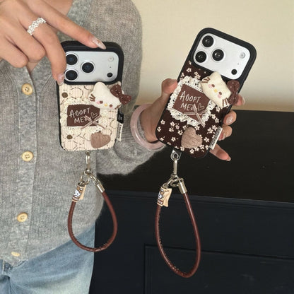 Cute Fabric Back Cover with Cat Design and Strap for iPhone