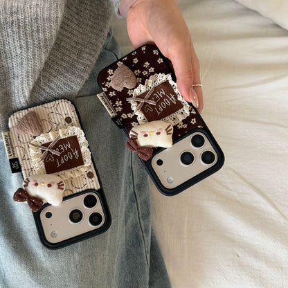 Cute Fabric Back Cover with Cat Design and Strap for iPhone