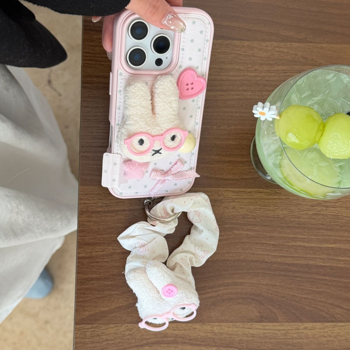Cute Bunny Design Back Cover with Strap for iPhone