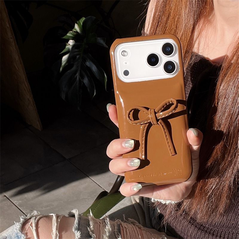Brown Glossy Back Cover with Bow Design for iPhone
