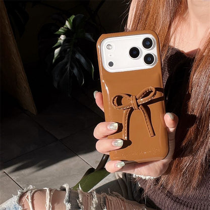 Brown Glossy Back Cover with Bow Design for iPhone
