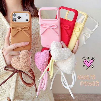 Bow Design Back Cover with Heart Charm Strap for iPhone