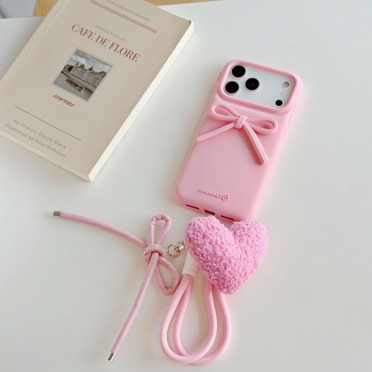 Bow Design Back Cover with Heart Charm Strap for iPhone