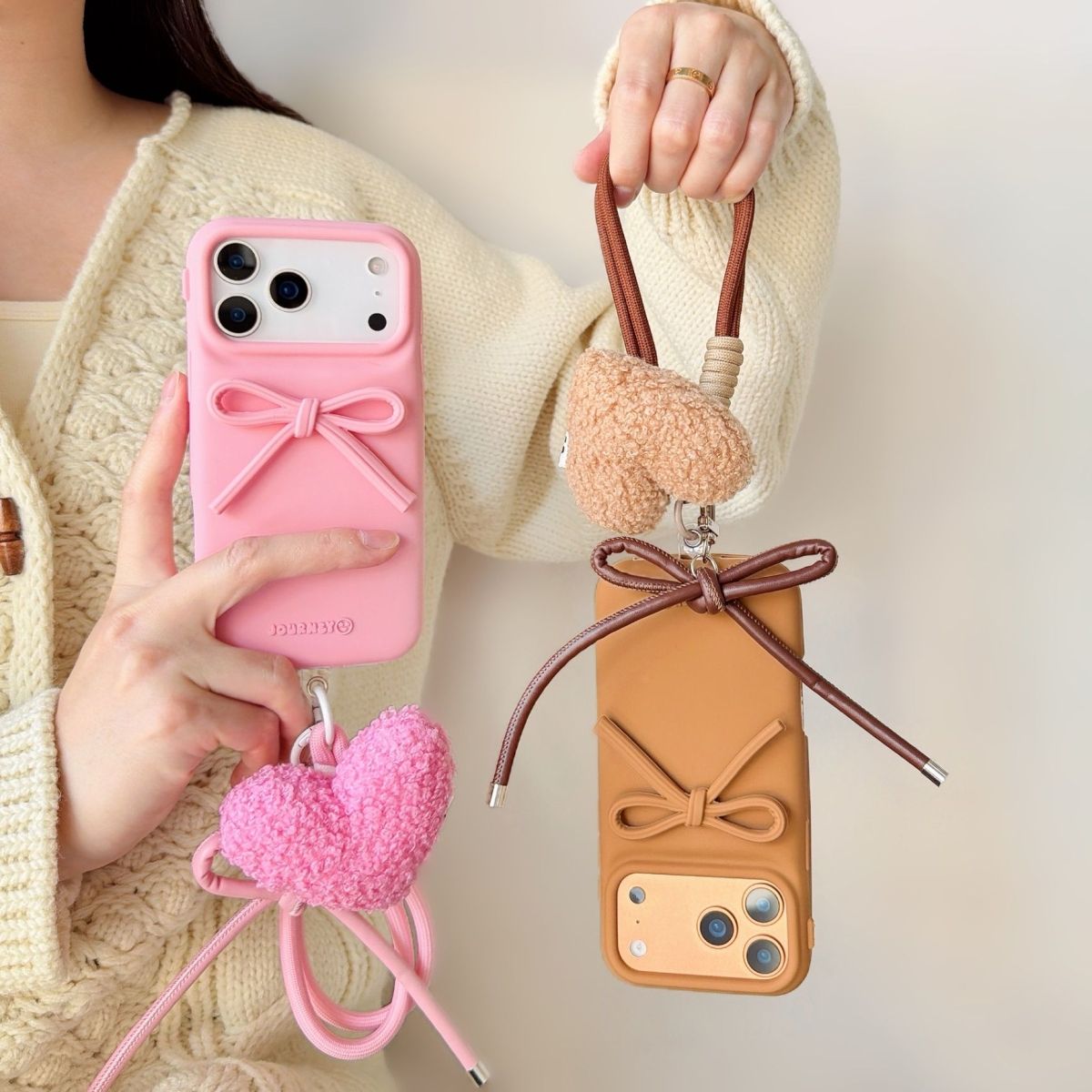 Bow Design Back Cover with Heart Charm Strap for iPhone