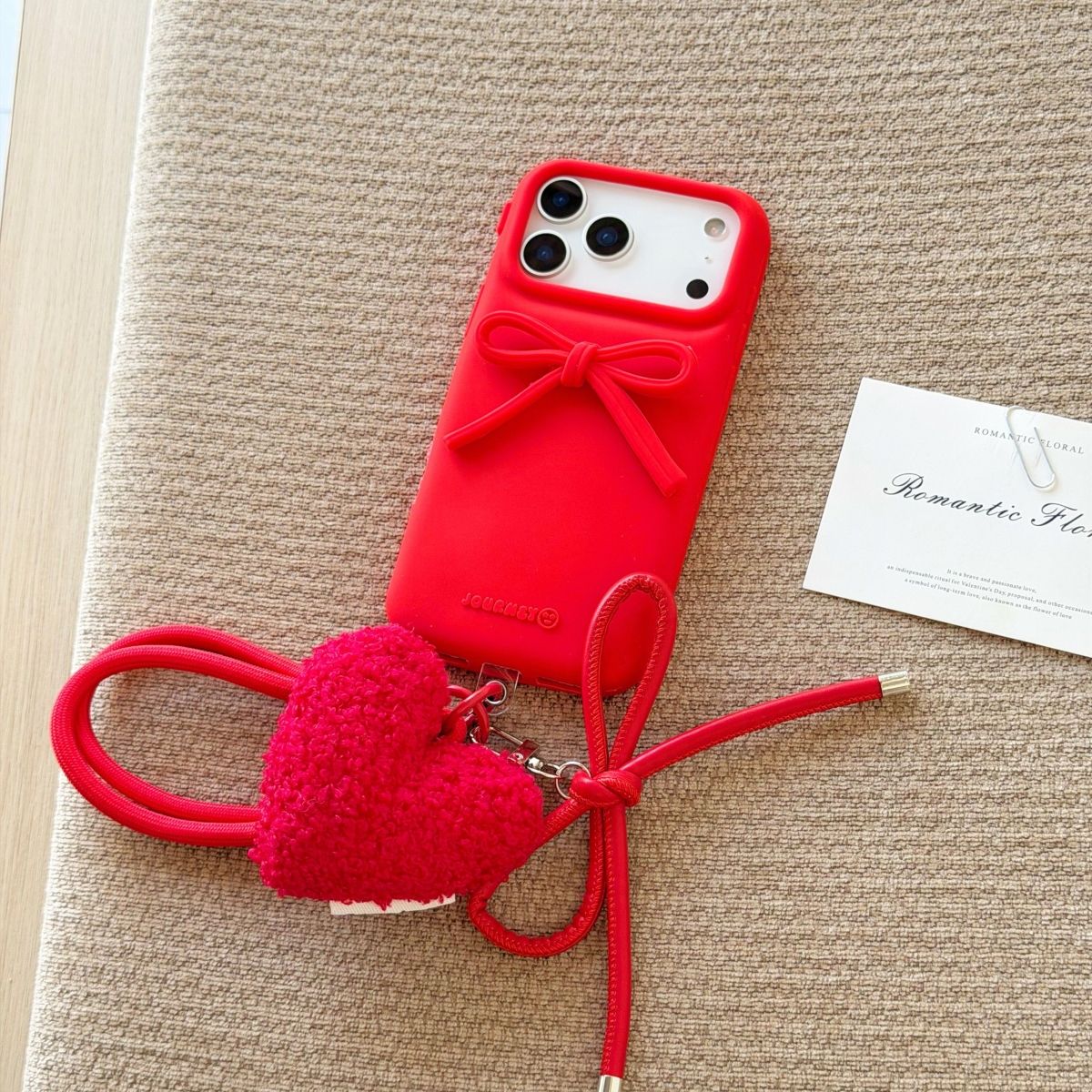 Bow Design Back Cover with Heart Charm Strap for iPhone