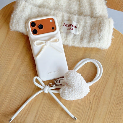Bow Design Back Cover with Heart Charm Strap for iPhone