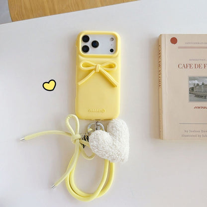 Bow Design Back Cover with Heart Charm Strap for iPhone