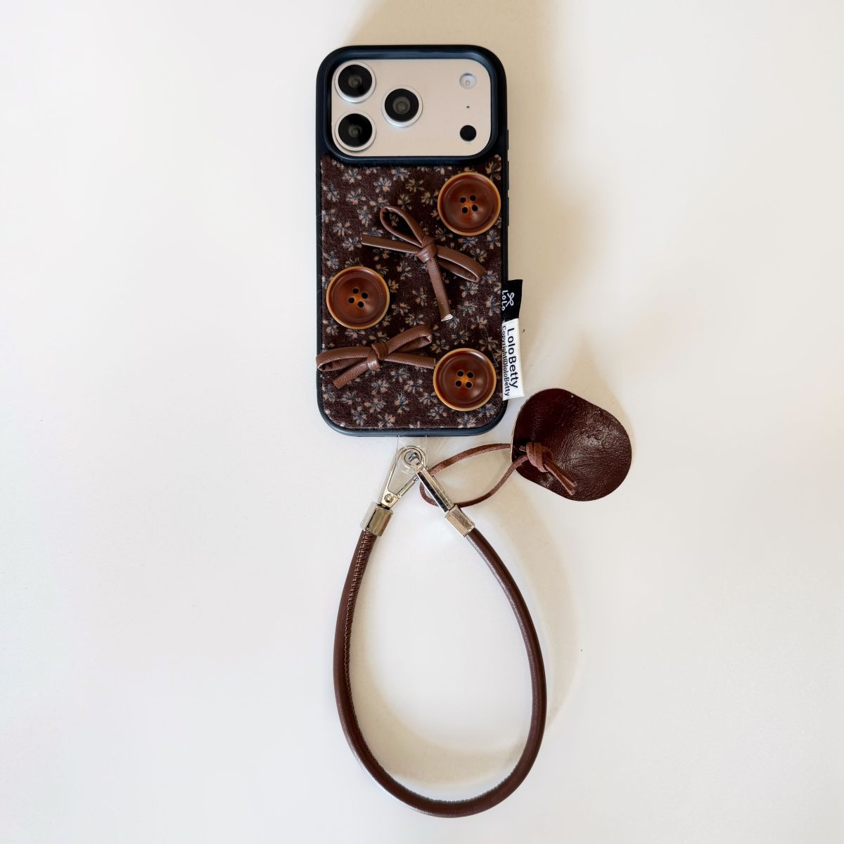 Fabric Back Cover with Button Design and Strap for iPhone