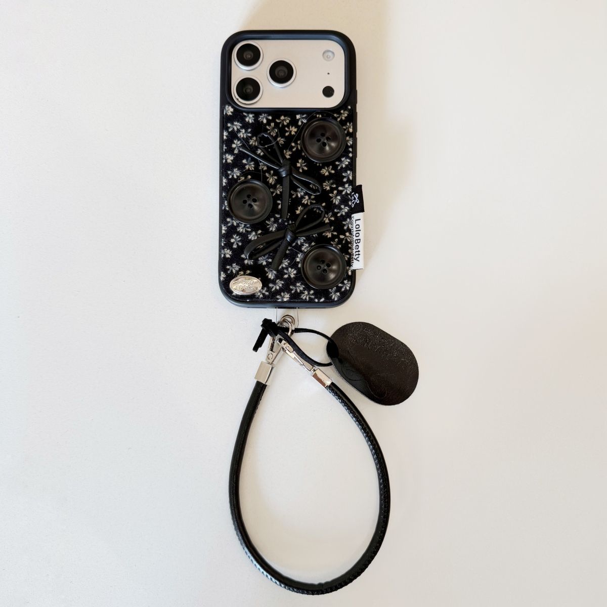 Fabric Back Cover with Button Design and Strap for iPhone